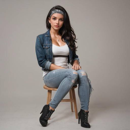 Elegant Curvy Woman in Denim Outfit Elegant Curvy Woman in Denim Outfit