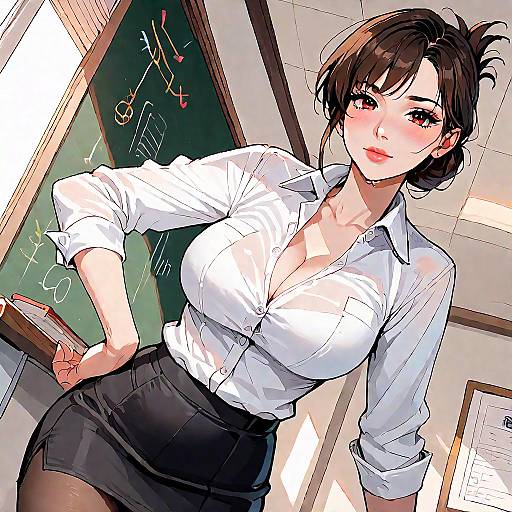Dutch-Angle Office Lady in Classroom