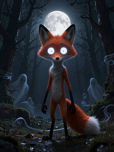 Spooky Stylized Fox in Dark Forest