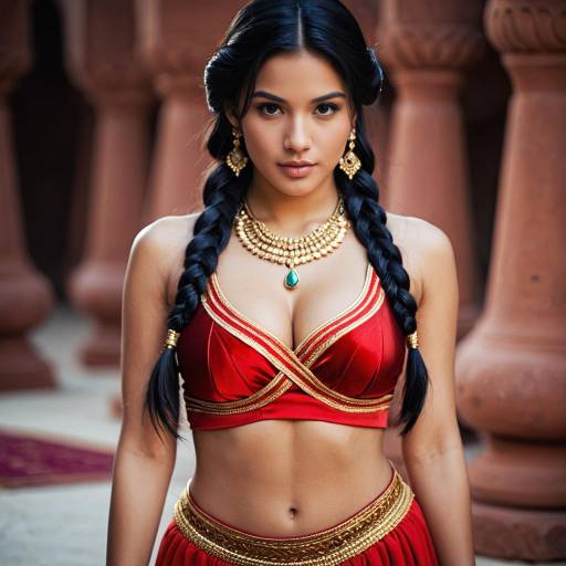 Woman in Red Traditional Outfit with Jewelry