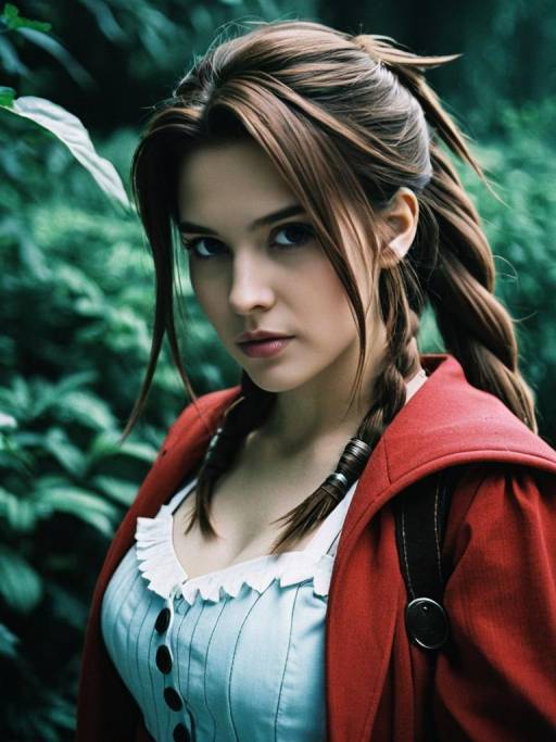 Woman in Aerith Cosplay Costume