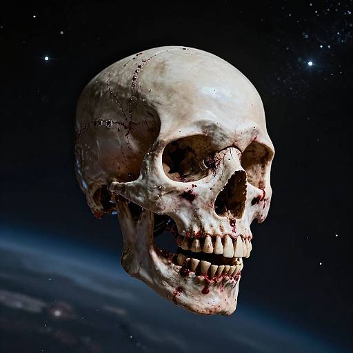 Photorealistic Floating Bloody Skull in Space