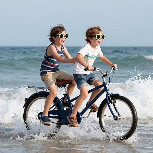 Children Riding Gigantic Bicycle Over Ocean