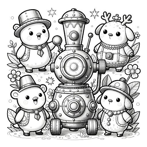 Steampunk Creatures and Floral Coloring