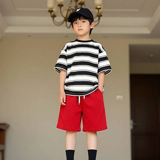 Boy in Striped Shirt by Chandelier