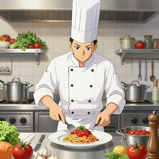 Anime Chef Creating Gourmet Pasta