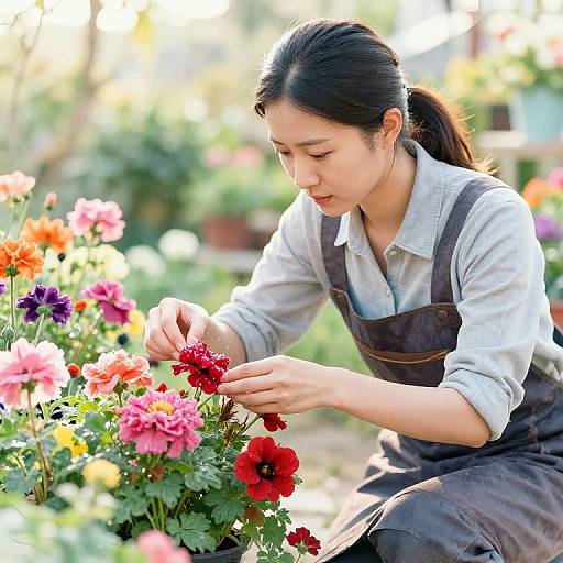Diligent Gardener Tending Vibrant Flowers