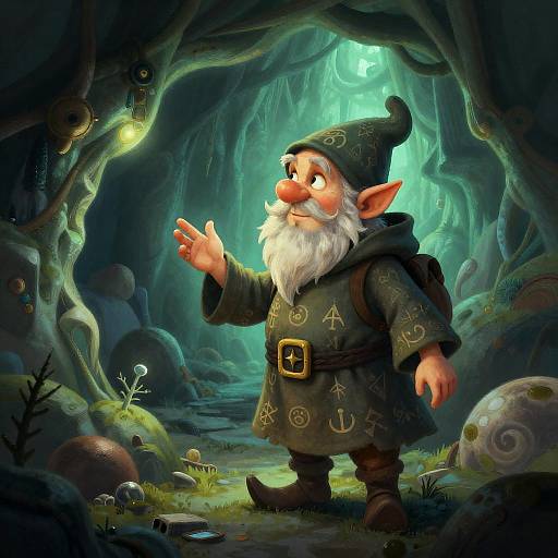 Whimsical Gnome Alchemist in Glowing Cavern