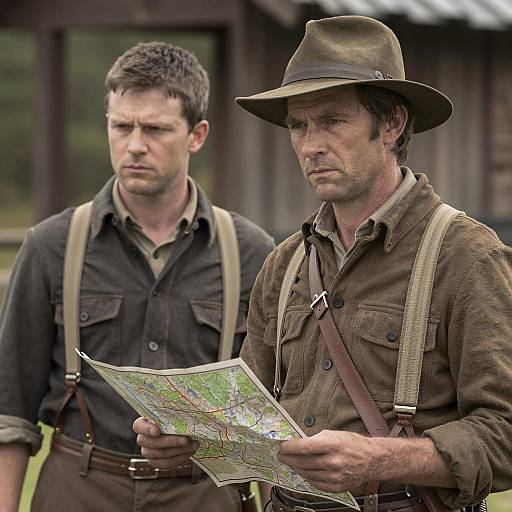 Rugged Men Studying Map Outdoors