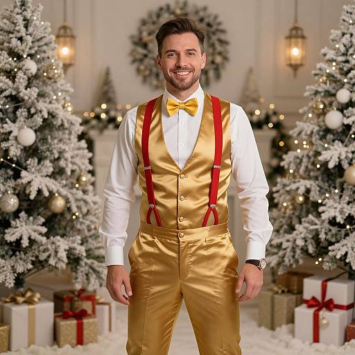 Festive Man in Gold Satin Attire