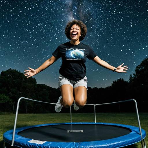 Woman Jumping on Trampoline Under Starry Night Sky