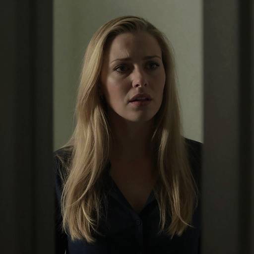 Concerned Blonde Woman in Dim Light