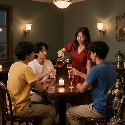 Candlelit Gathering with Red Dress