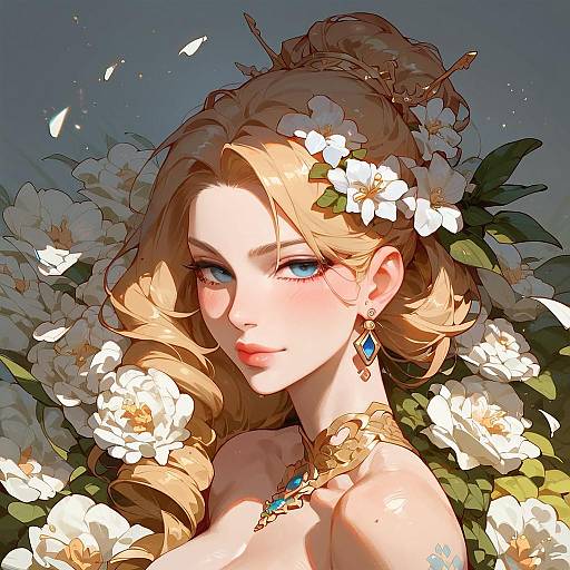 Elegant Blonde Woman with Flowers