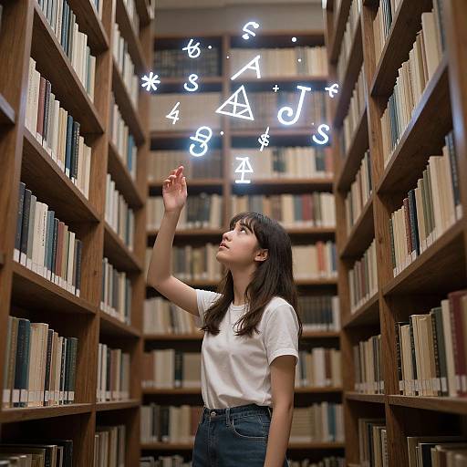 Ethereal Library with Floating Symbols