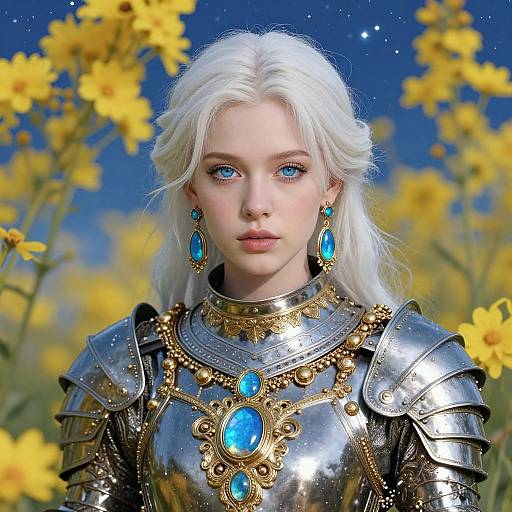 Ethereal White-Haired Warrior Portrait