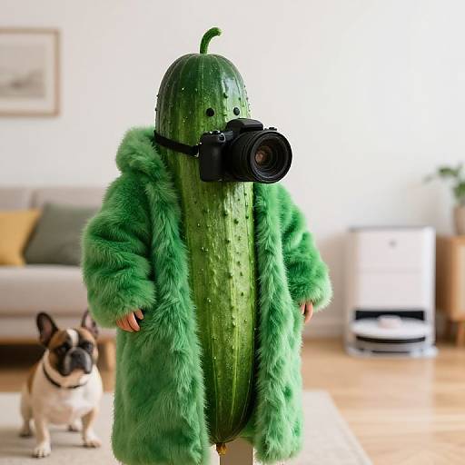 Human-Sized Cucumber in Green Coat