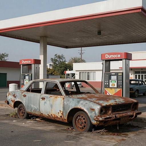 Urban Jungle with Gas Station and Wrecks