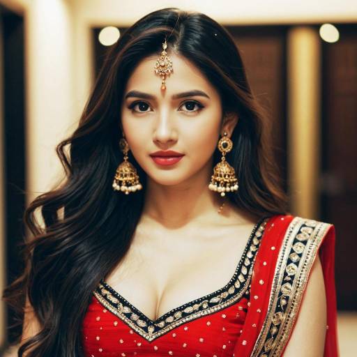 Woman in Red Traditional Indian Lehenga Choli