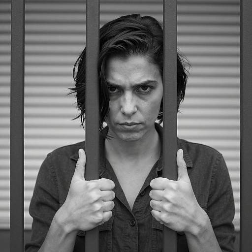 Intense Black and White Portrait Behind Bars