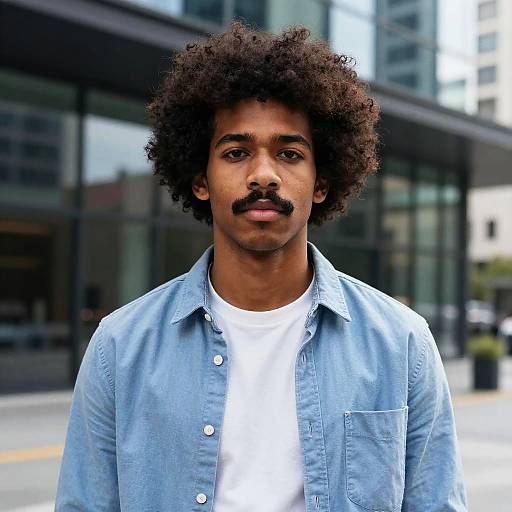 Urban Portrait: Curly Afro, Thick Mustache