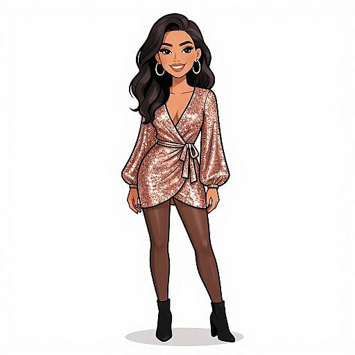 Glam Party Woman in Rose Gold Dress