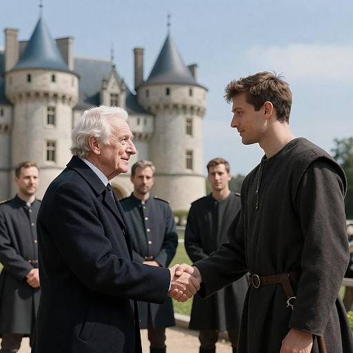 Medieval Castle Handshake Between Generations