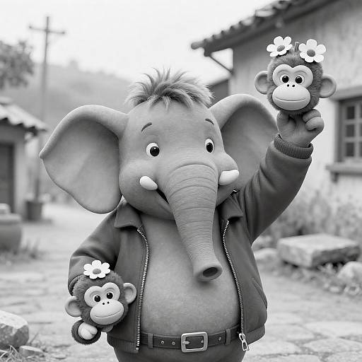 Whimsical Elephant with Playful Monkeys