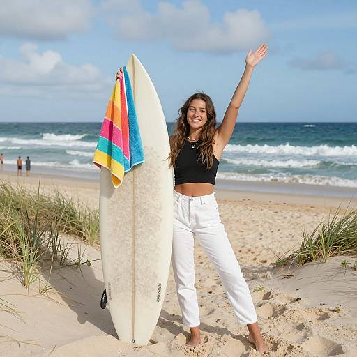 Joyful Surfer on Sunny Beach