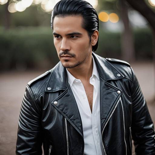 Rugged Latin Man in Black Leather Jacket