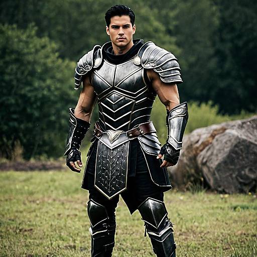 Muscular Male Warrior in Black Armor