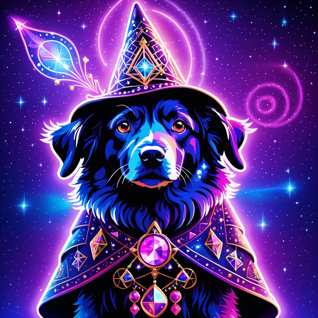 Whimsical Wizard Dog in Cosmic Aura