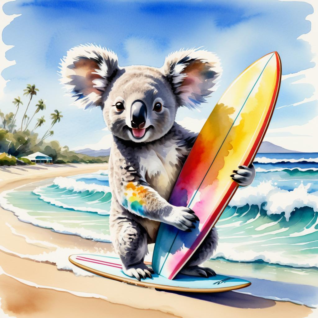 Sunny Koala Beach Adventure in Watercolor