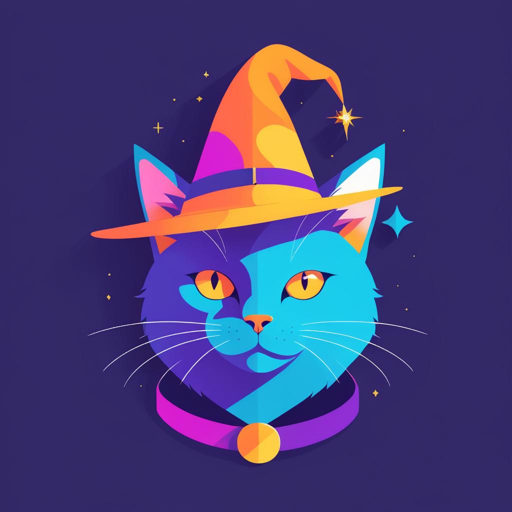 Vibrant Minimalist Cat Wizard Illustration