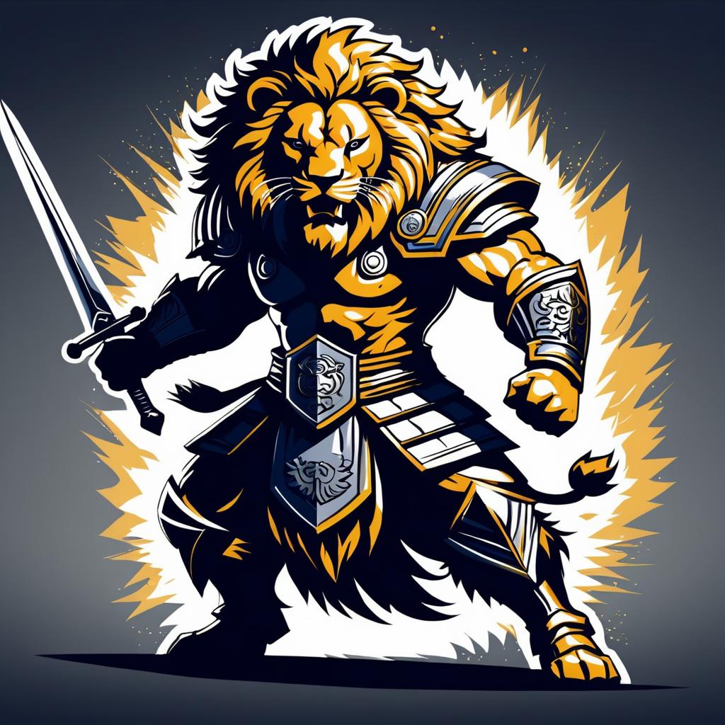 Fierce Lion Warrior in Battle Stance