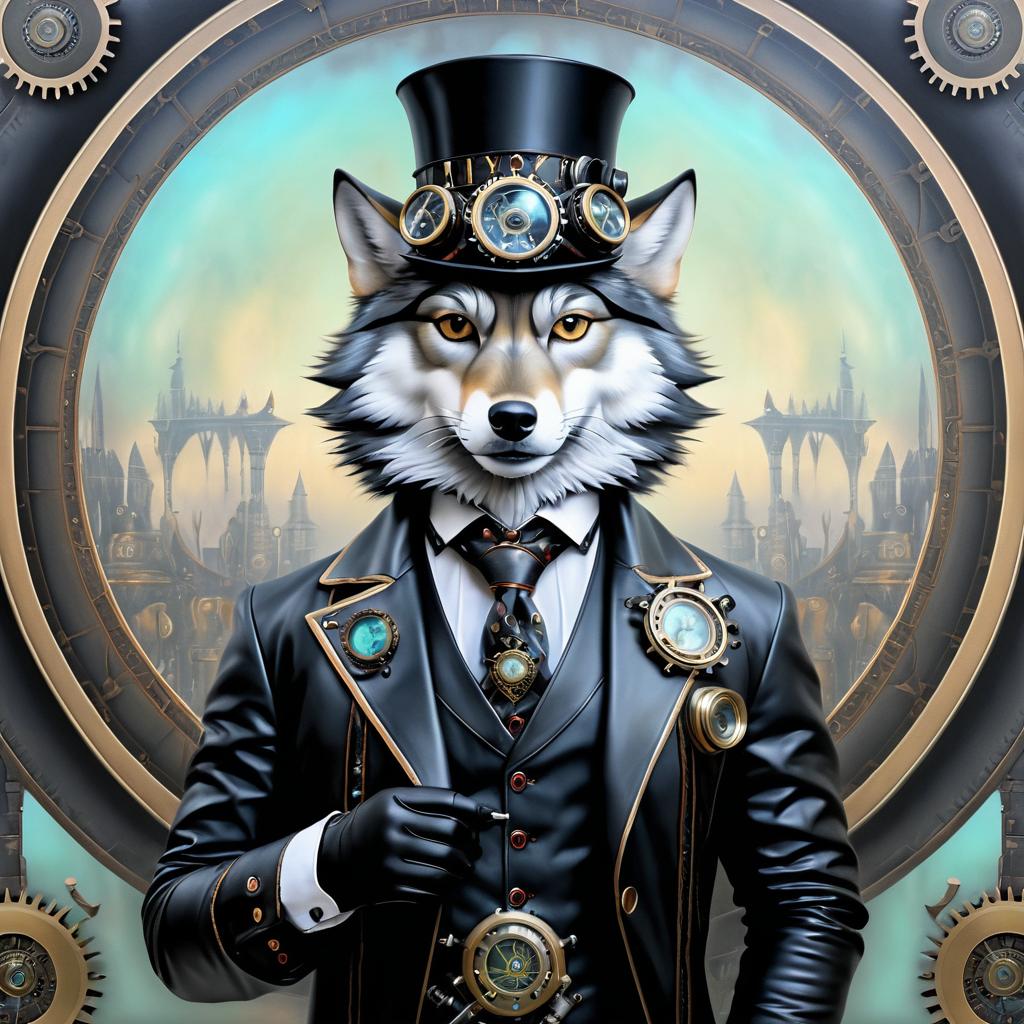 Wolf in Steampunk Pop Surrealism Art