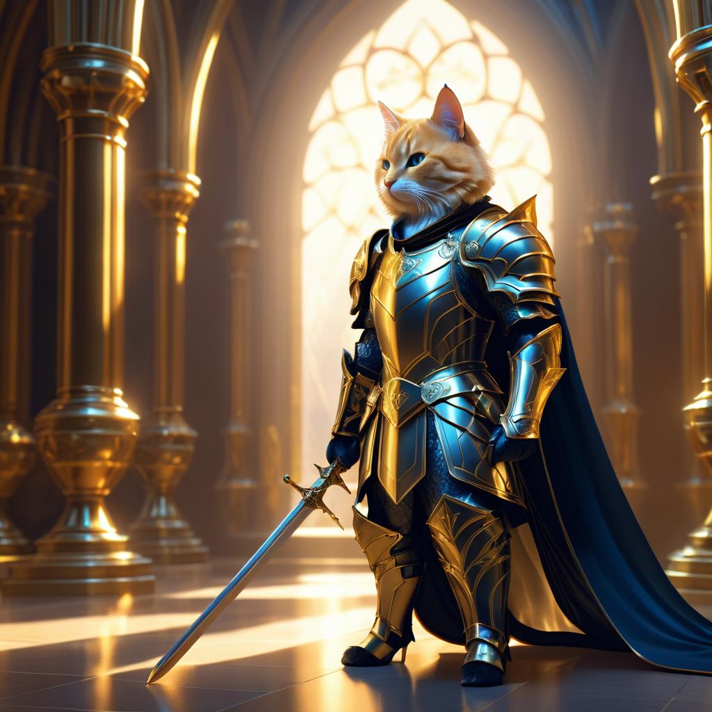 Heroic Cat Knight in High Fantasy