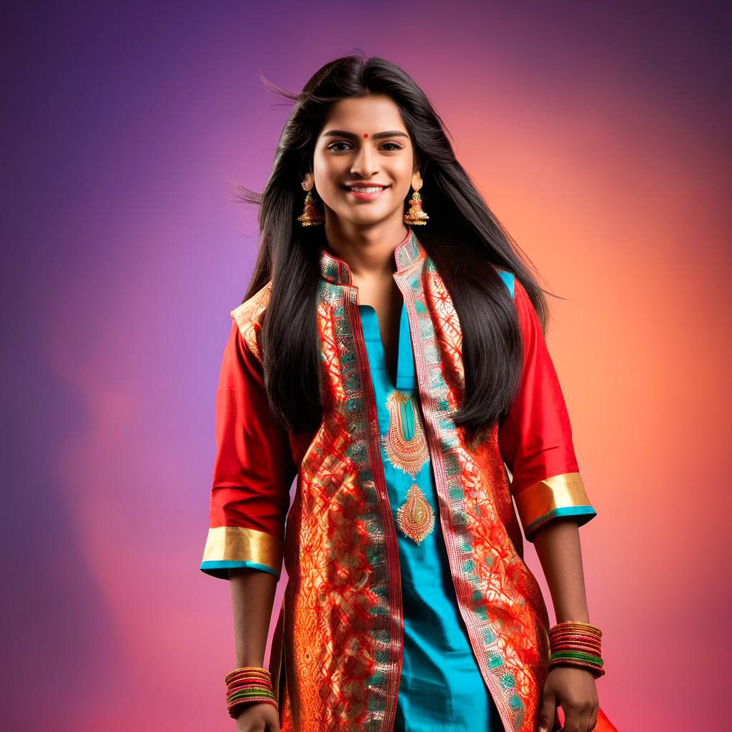 Excited Teen in Colorful Navratri Attire