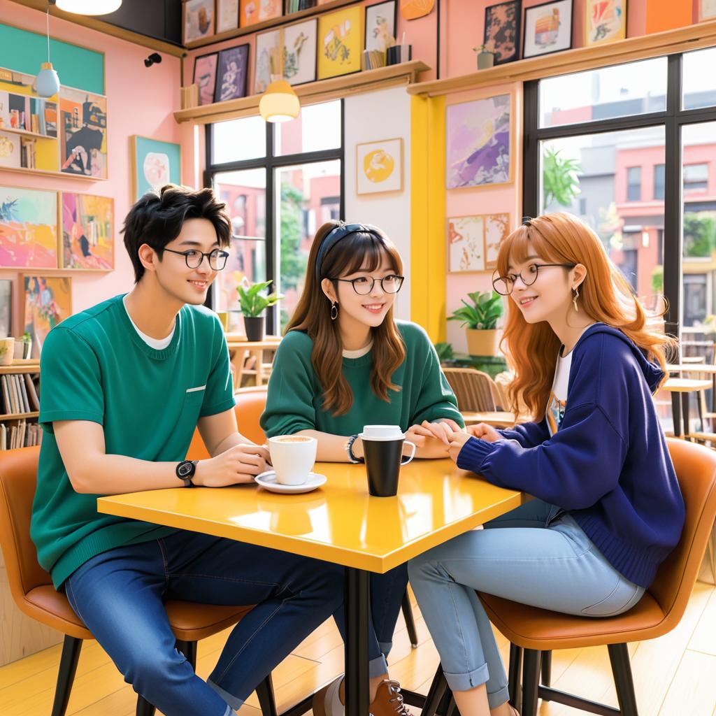 College Friends Enjoying a Vibrant Coffee Shop