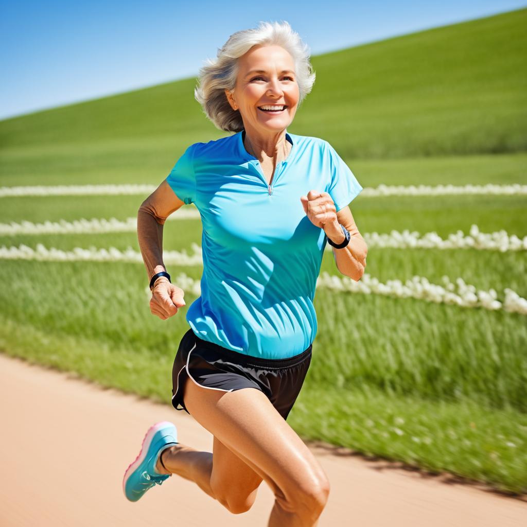 Athletic Older Woman Running in Spring