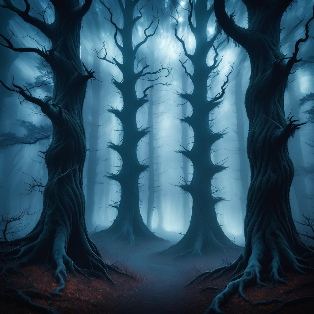 Eerie Haunted Forest with Glowing Eyes