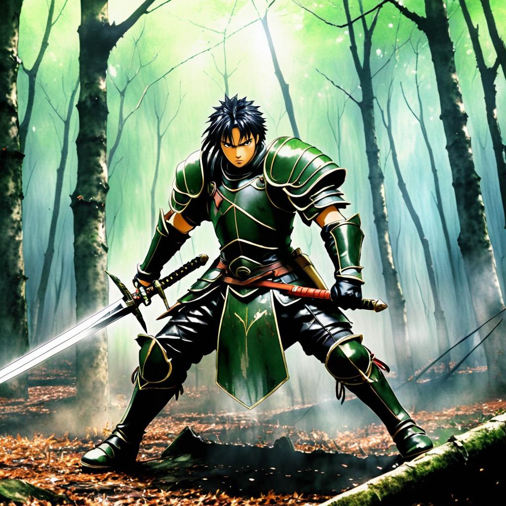 Fierce Warrior in War-Torn Forest