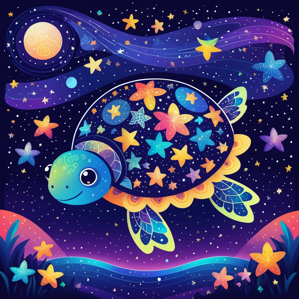 Whimsical Winged Turtle Under Stars