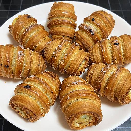 Golden Spiral Pastries Close-Up
