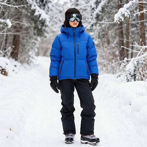 Person in Ski Outfit on Snowy Forest Path