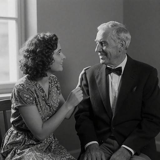 Black and White Portrait of Young Woman and Older Man