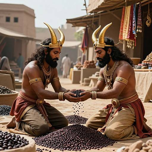 Muscular Figures Trading in Ancient Market