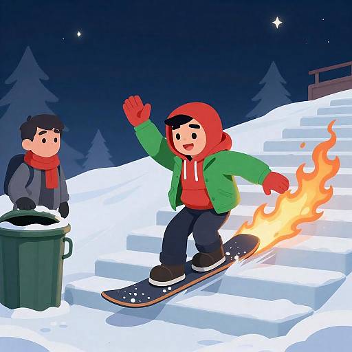 Sledding with Fire Trail at Night