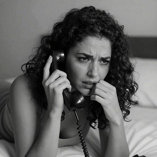 Distressed Woman with Vintage Phone