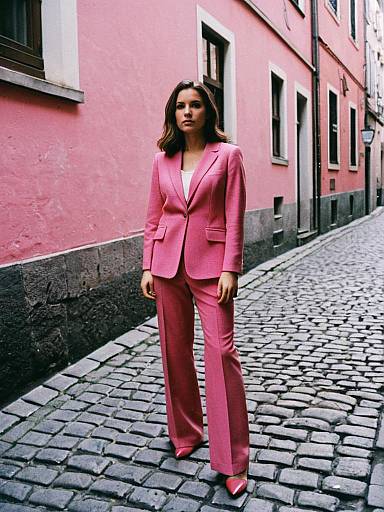 Woman in Pink Two-Piece Suit